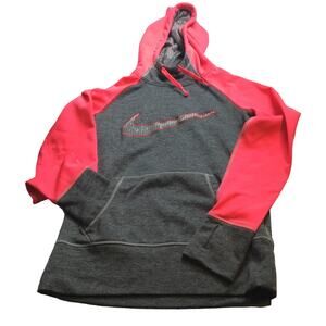 Nike Hoodie Therma Fit Gray Neon Pink Pullover Kangaroo Pocket Women Size XS 0/2